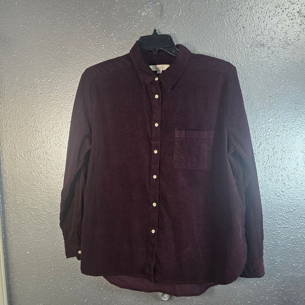 Loft Womens Burgundy Corduroy Button Down Shirt Long Sleeve Plum Size L